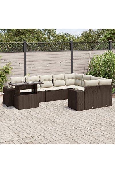 vidaxl Set canapele de gradina cu perne, 10 piese, maro, poliratan