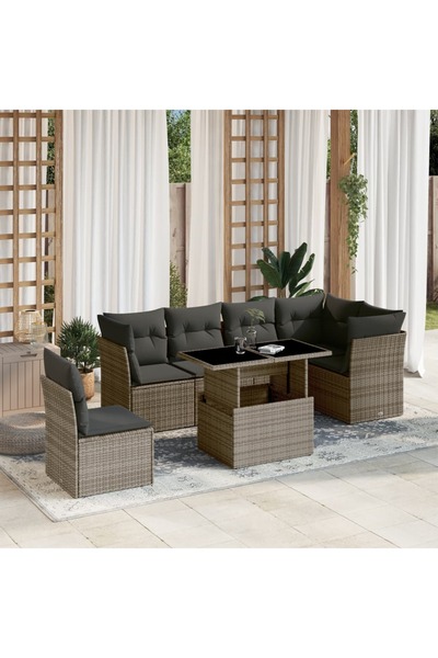 vidaxl Set canapele de gradina, 7 piese, cu perne, gri, poliratan