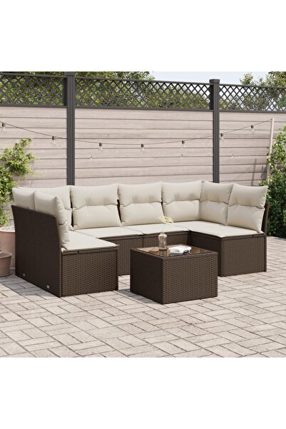 vidaxl Set canapele de gradina cu perne, 7 piese, maro, poliratan