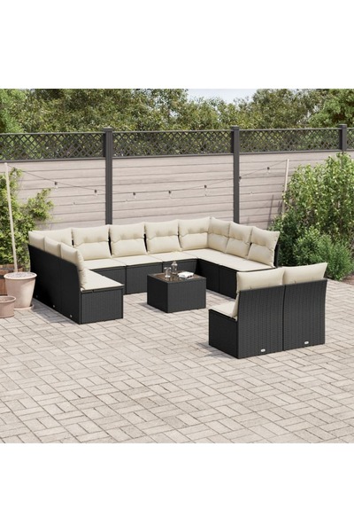 vidaxl Set canapele de gradina, 12 piese, cu perne, negru, poliratan