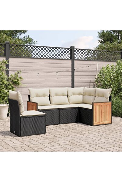 vidaxl Set mobilier de gradina cu perne, 5 piese, negru, poliratan