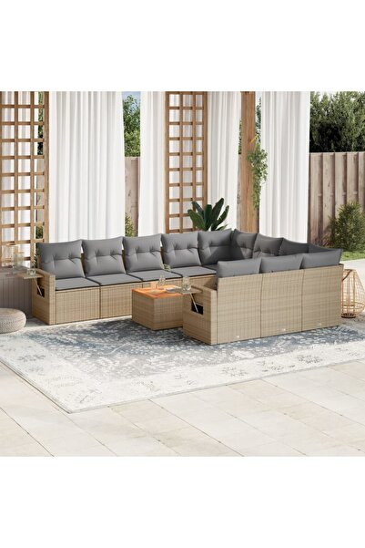 vidaxl Set canapele de gradina, 11 piese, cu perne, bej, poliratan
