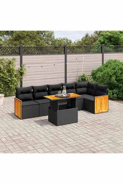 vidaxl Set canapele de gradina cu perne, 7 piese, negru, poliratan