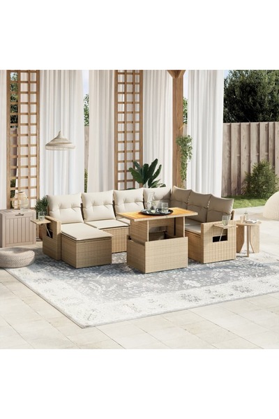 vidaxl Set canapele de gradina, 8 piese, cu perne, bej, poliratan