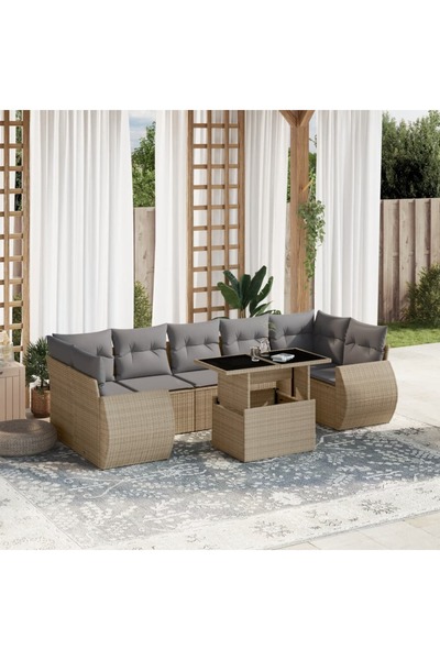 vidaxl Set canapele de gradina, 8 piese, cu perne, bej, poliratan