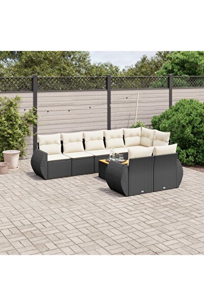 vidaxl Set mobilier de gradina cu perne, 9 piese, negru, poliratan