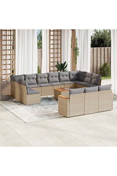 vidaxl Set canapele de gradina, 14 piese, cu perne, bej, poliratan