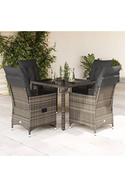 vidaxl Set mobilier de gradina cu perne, 5 piese, gri, poliratan