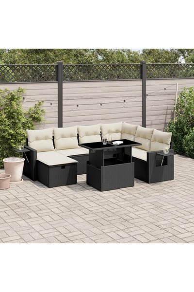 vidaxl Set mobilier de gradina cu perne, 8 piese, negru, poliratan