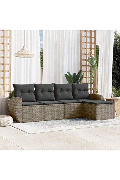 vidaxl Set canapea de gradina cu perne, 5 piese, gri, poliratan