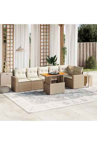 vidaxl Set canapele de gradina, 7 piese, cu perne, bej, poliratan