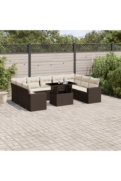 vidaxl Set canapele de gradina cu perne, 10 piese, maro, poliratan