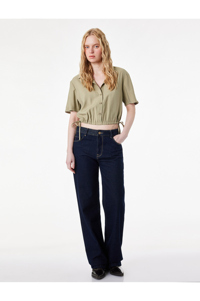 Koton Viscose Cupro Fabric Tie-Dye Detailed Short Sleeve Crop Shirt