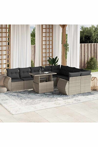 vidaxl Set canapele de gradina cu perne 10 piese gri deschis poliratan