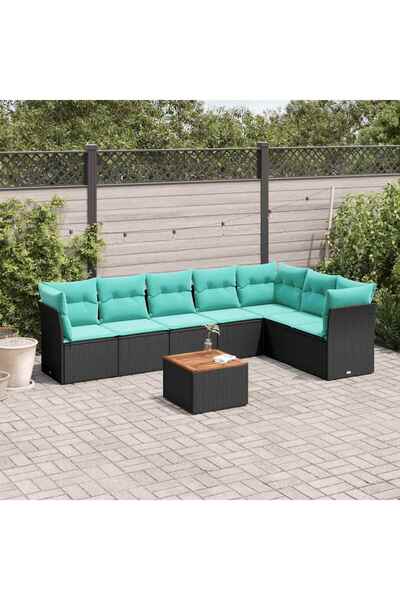vidaxl Set canapele de gradina cu perne, 8 piese, negru, poliratan