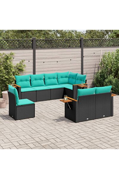 vidaxl Set mobilier de gradina cu perne, 8 piese, negru, poliratan
