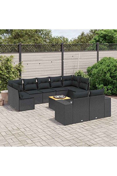 vidaxl Set canapele de gradina cu perne, 10 piese, negru, poliratan