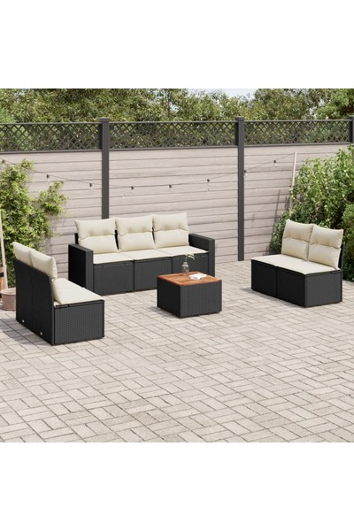 vidaxl Set mobilier de gradina cu perne, 8 piese, negru, poliratan
