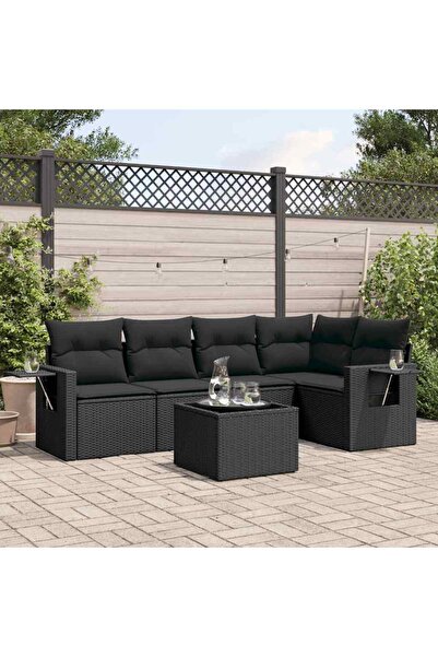 vidaxl Set mobilier de gradina cu perne, 6 piese, negru, poliratan