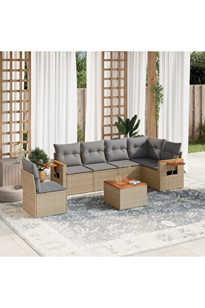 vidaxl Set canapele de gradina, 7 piese, cu perne, bej, poliratan