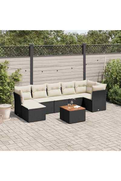 vidaxl Set mobilier de gradina cu perne, 8 piese, negru, poliratan