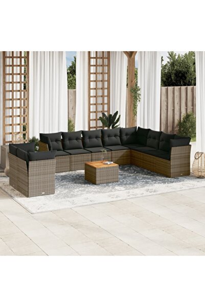 vidaxl Set canapele de gradina cu perne, 11 piese, gri, poliratan