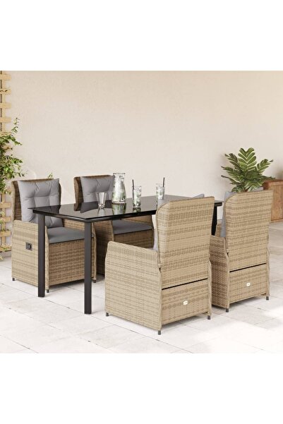 vidaxl Set mobilier de gradina cu perne, 5 piese, bej, poliratan