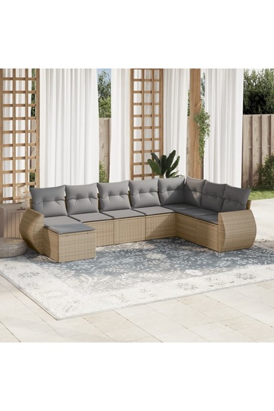 vidaxl Set canapele de gradina, 8 piese, cu perne, bej, poliratan