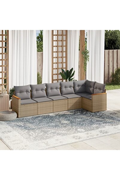 vidaxl Set canapele de gradina, 6 piese, cu perne, bej, poliratan