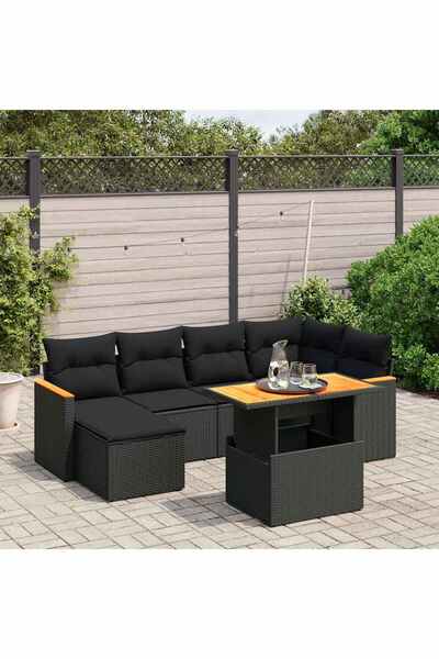 vidaxl Set canapele de gradina cu perne, 7 piese, negru, poliratan