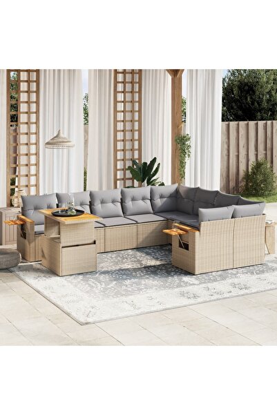 vidaxl Set canapele de gradina cu perne, 10 piese, bej, poliratan