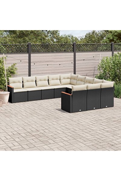 vidaxl Set canapele de gradina cu perne, 11 piese, negru, poliratan