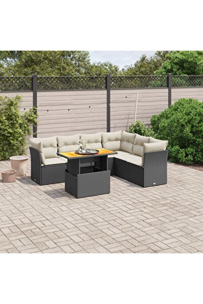 vidaxl Set canapele de gradina cu perne, 7 piese, negru, poliratan