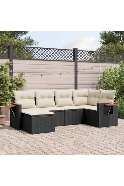 vidaxl Set mobilier de gradina cu perne, 6 piese, negru, poliratan