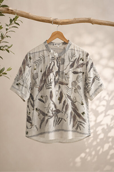 Defne&Apollon İpekçilik Botanica |   Handwoven 100% Cotton Ecoprint Shirt - C...