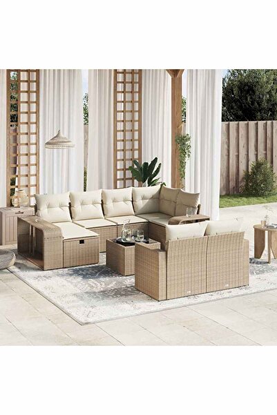 vidaxl Set canapele de gradina cu perne, 11 piese, bej, poliratan