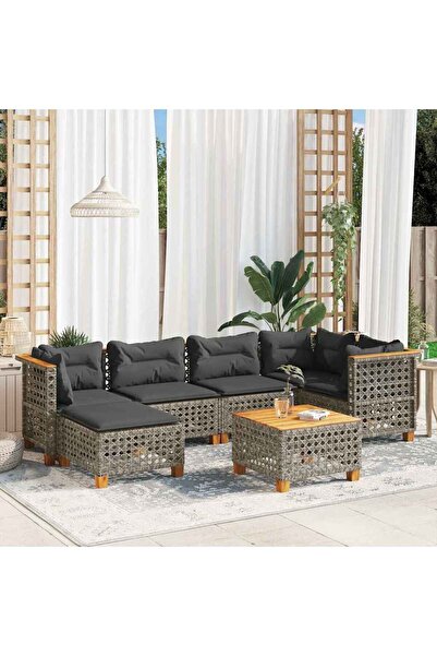 vidaxl Set canapele de gradina, 7 piese, cu perne, gri, poliratan
