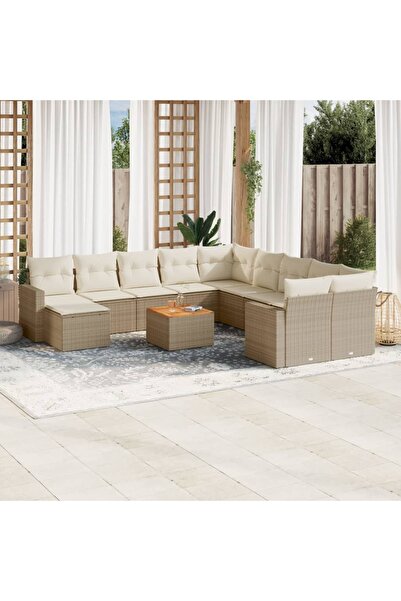 vidaxl Set canapele de gradina cu perne, 12 piese, bej, poliratan