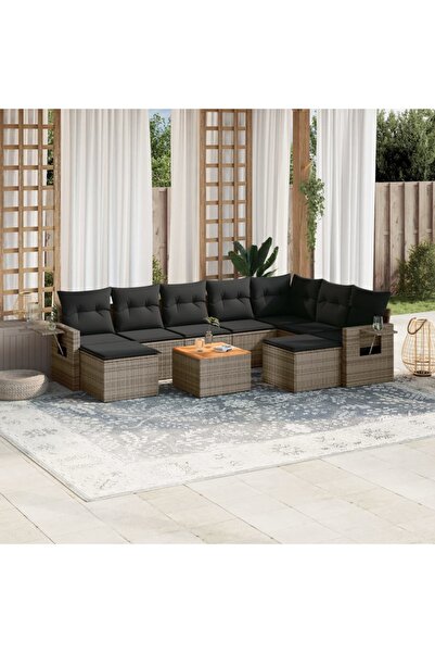 vidaxl Set mobilier de gradina cu perne, 10 piese, gri, poliratan