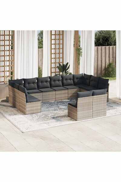 vidaxl Set canapele de gradina cu perne, 12piese gri deschis poliratan