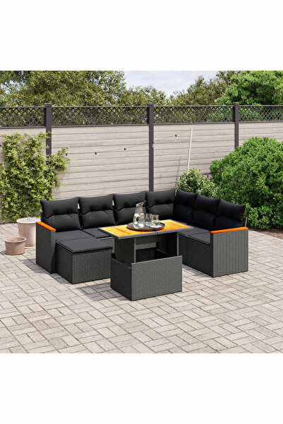 vidaxl Set mobilier de gradina cu perne, 8 piese, negru, poliratan