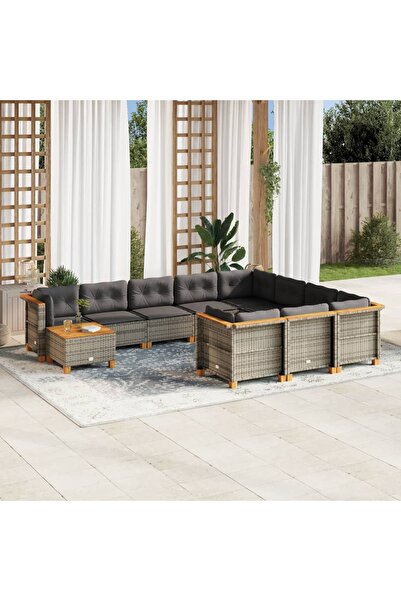 vidaxl Set canapele de gradina cu perne, 11 piese, gri, poliratan