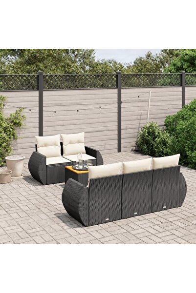vidaxl Set mobilier de gradina cu perne, 6 piese, negru, poliratan