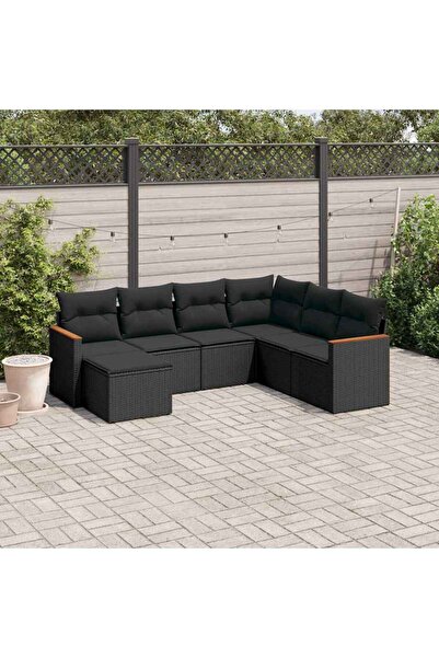 vidaxl Set canapele de gradina cu perne, 7 piese, negru, poliratan