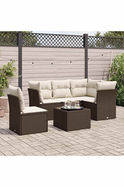 vidaxl Set canapele de gradina cu perne, 6 piese, maro, poliratan