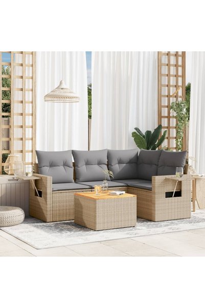 vidaxl Set canapele de gradina, 5 piese, cu perne, bej, poliratan