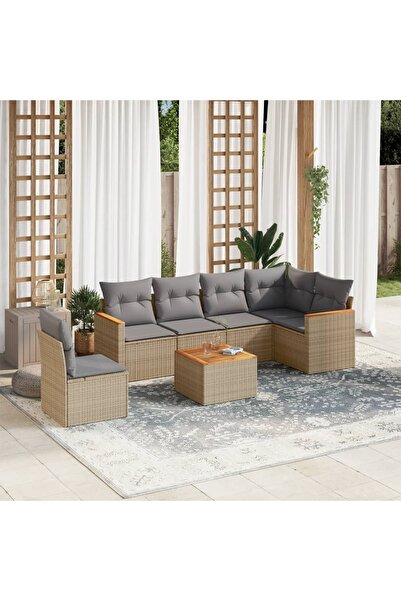 vidaxl Set canapele de gradina, 7 piese, cu perne, bej, poliratan
