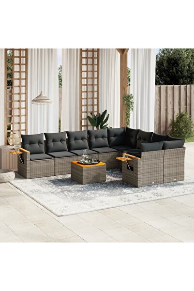 vidaxl Set mobilier de gradina cu perne, 10 piese, gri, poliratan