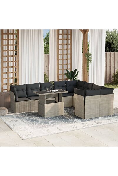 vidaxl Set canapele de gradina cu perne 10 piese gri deschis poliratan