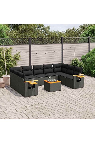vidaxl Set canapele de gradina cu perne, 10 piese, negru, poliratan